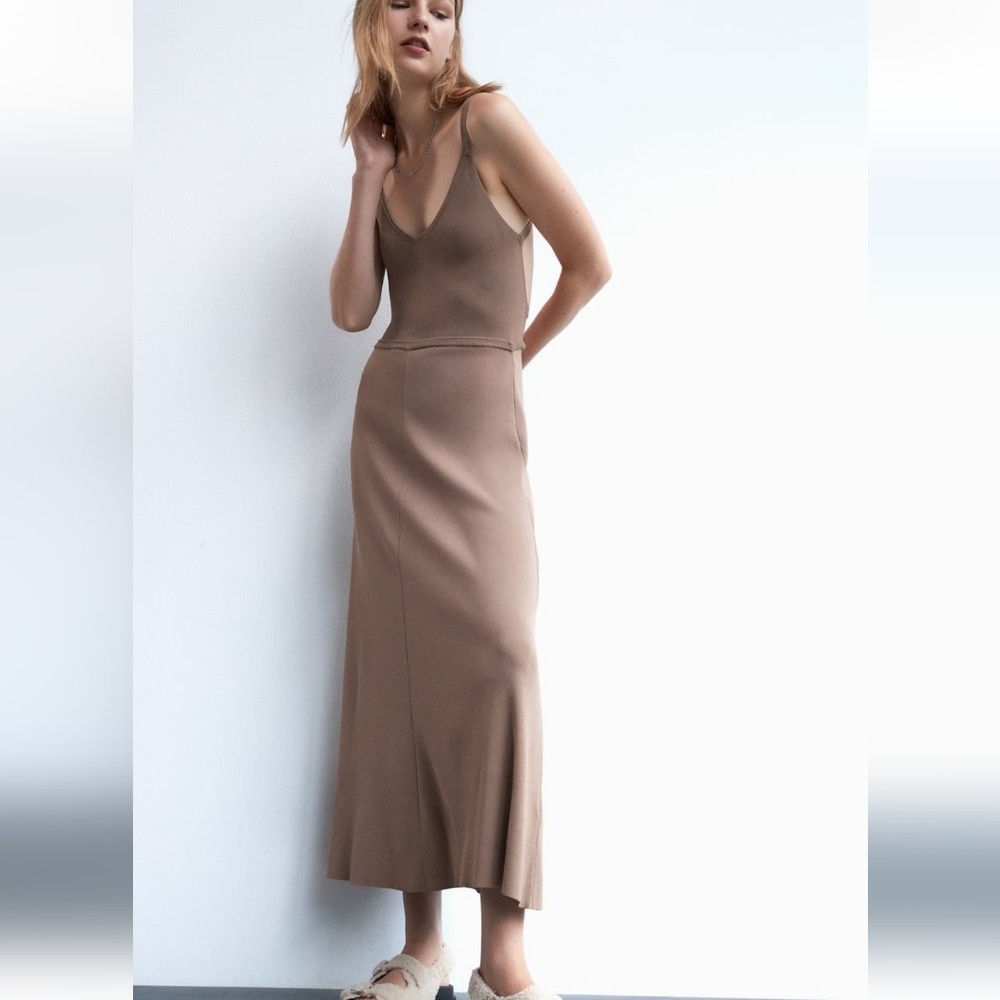 Zara Taupe Open Back Midi Dress